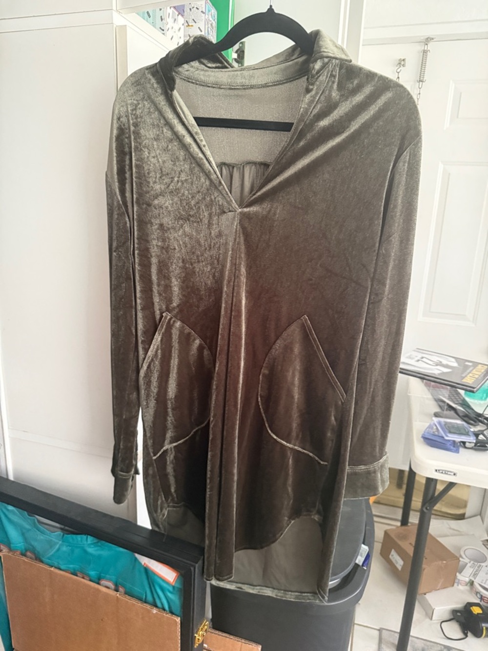 Amazon Olive Green Velvet Hooded Tunic Dress